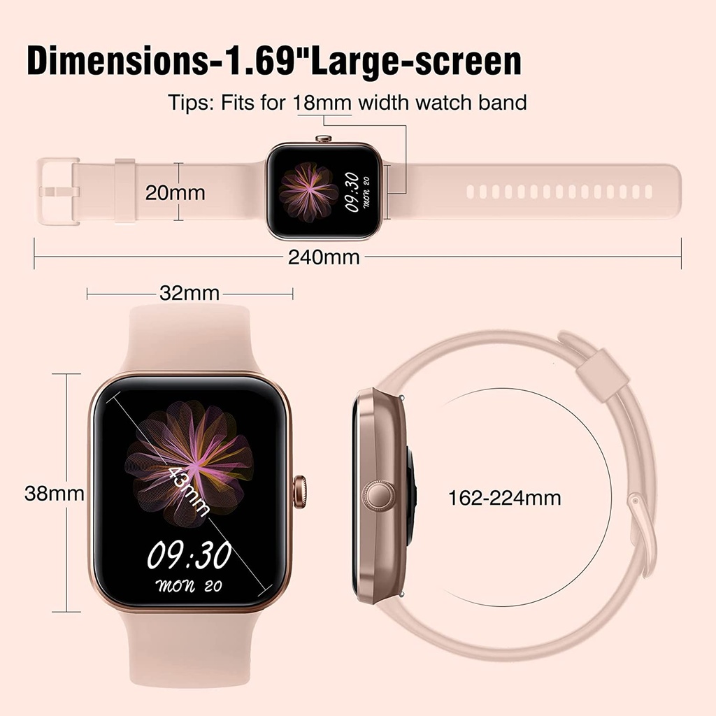 Montre intelligente pour femme, écran tactile de 4,3 cm