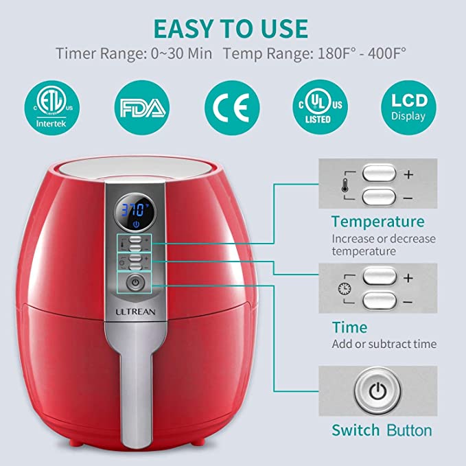 Ultrean Friteuse à air chaud électrique de 4 litres,